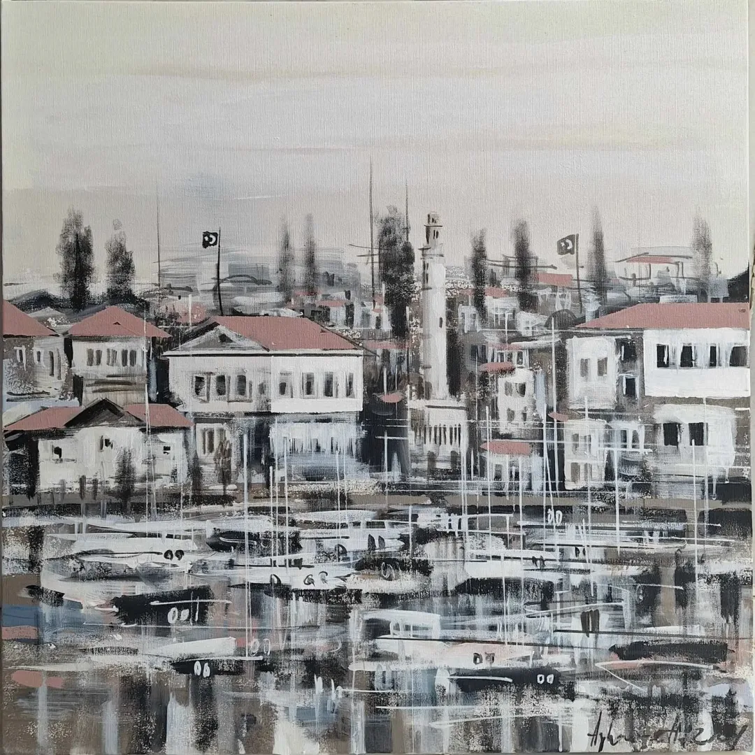 yakınlaştır "İzmir Saat Kulesi" eseri AYHAN ÇETİN tarafından 2024 yılında 60x60 cm ölçülerinde Tuval üzeri akrilik boya tekniği ile yapılmıştır.