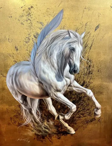 "White Freedom" eseri BEHZAT FEYZULLAH tarafından 2024 yılında 150x120 cm ölçülerinde Tuval üzeri yağlı boya tekniği ile yapılmıştır.