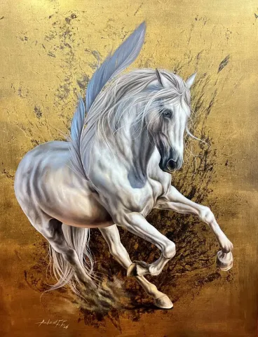 "White Freedom" eseri BEHZAT FEYZULLAH tarafından 2024 yılında 150x120 cm ölçülerinde Tuval üzeri yağlı boya tekniği ile yapılmıştır.