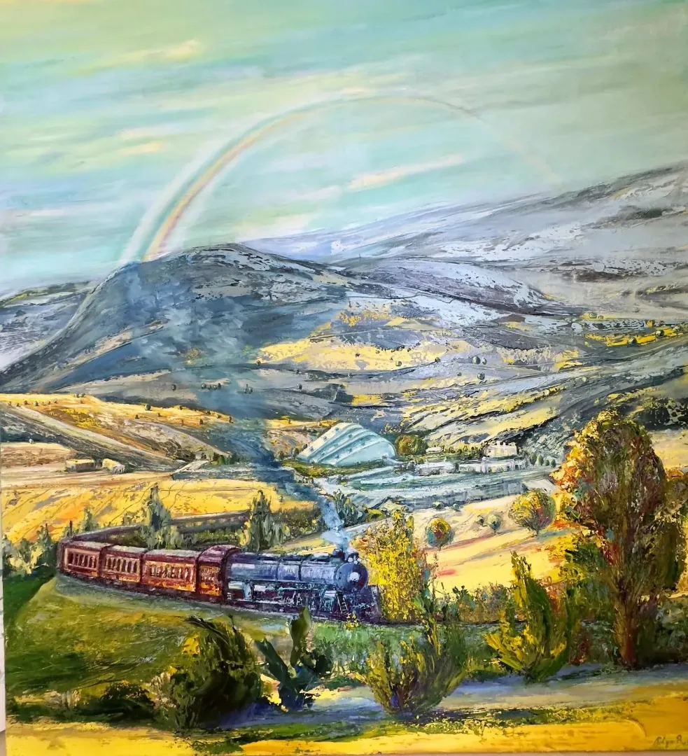 "Baksıdan tren geçerse" eseri TOLGA BOZTOPRAK tarafından 2021 yılında 180x140 cm ölçülerinde Tuval üzeri yağlı boya tekniği ile yapılmıştır.