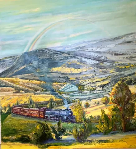 "Baksıdan tren geçerse" eseri TOLGA BOZTOPRAK tarafından 2021 yılında 180x140 cm ölçülerinde Tuval üzeri yağlı boya tekniği ile yapılmıştır.