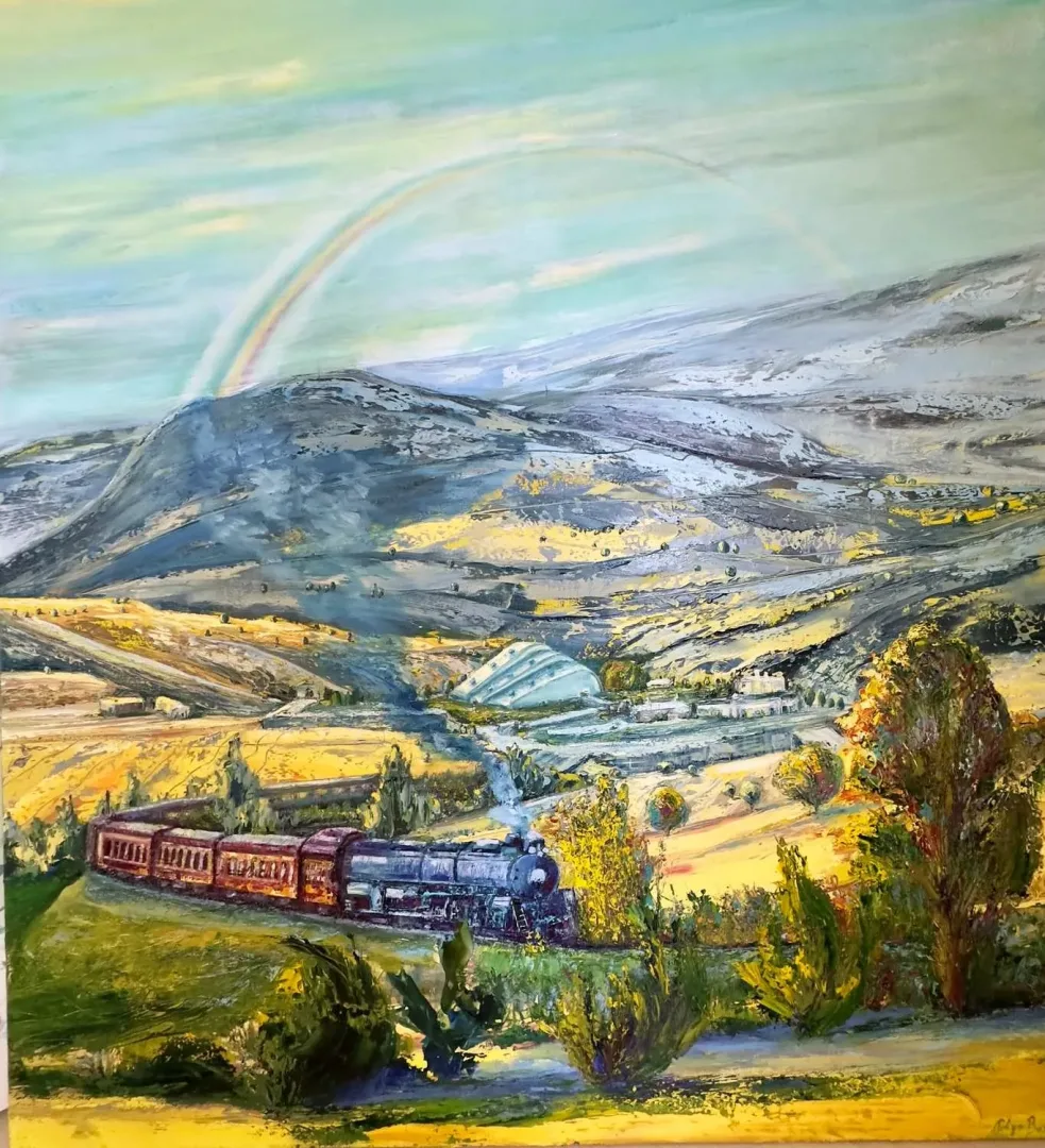 "Baksıdan tren geçerse" eseri TOLGA BOZTOPRAK tarafından 2021 yılında 180x140 cm ölçülerinde Tuval üzeri yağlı boya tekniği ile yapılmıştır.