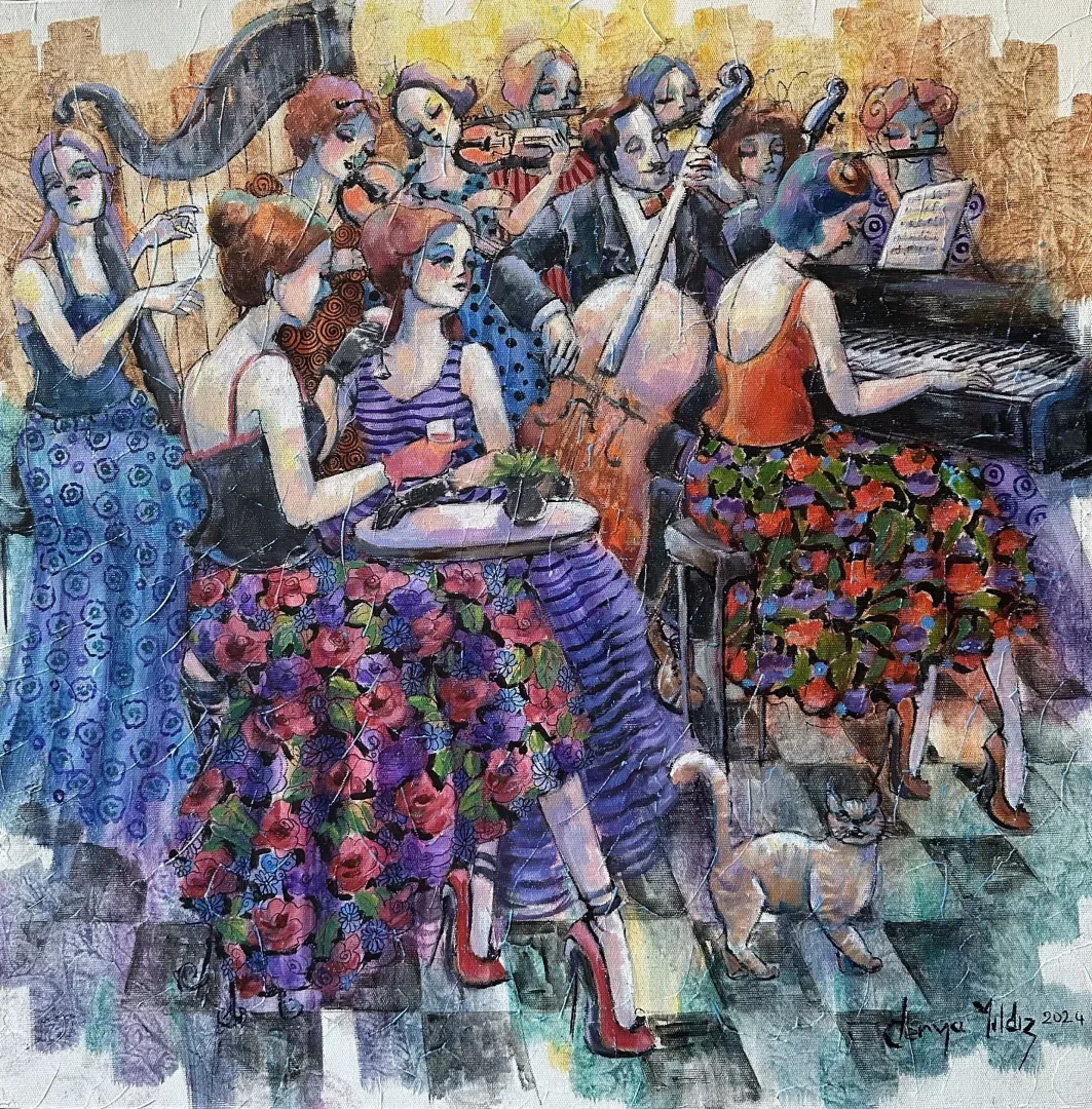 yakınlaştır "Kafede piyano" eseri DERYA YILDIZ tarafından 2024 yılında 60x60 cm ölçülerinde Tuval üzeri yağlı boya tekniği ile yapılmıştır.