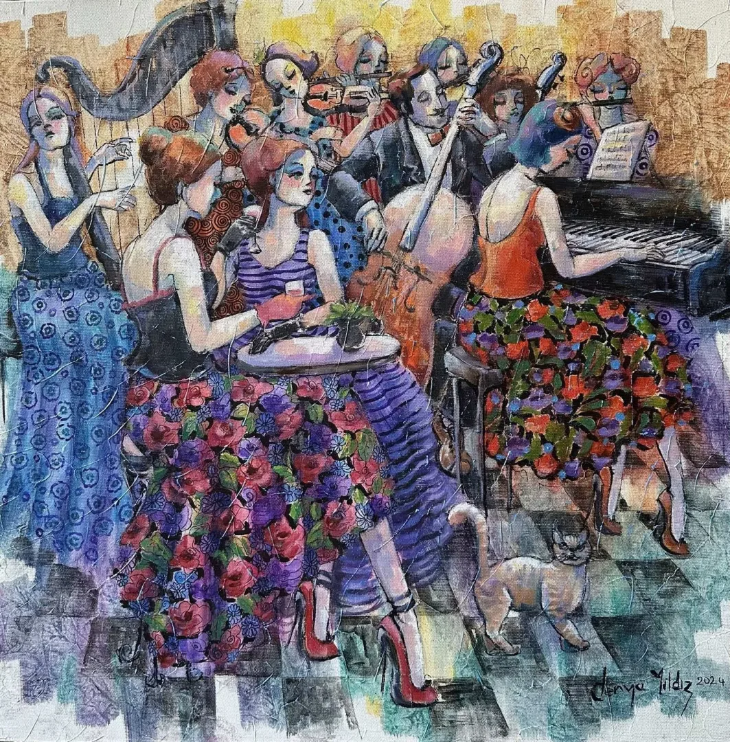 yakınlaştır "Kafede piyano" eseri DERYA YILDIZ tarafından 2024 yılında 60x60 cm ölçülerinde Tuval üzeri yağlı boya tekniği ile yapılmıştır.