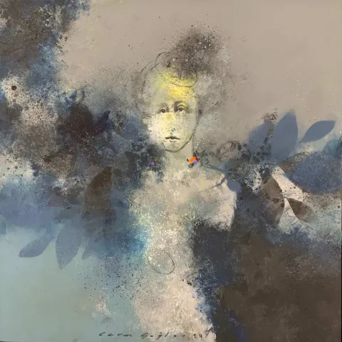 "Dafne" eseri CEREN ÇAĞLAR tarafından 2024 yılında 60x60 cm ölçülerinde Tuval üzeri karışık teknik tekniği ile yapılmıştır.