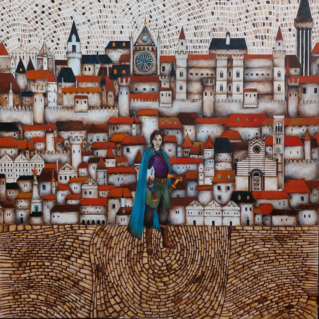 yakınlaştır "Yeni Ufuk" eseri BİNNUR YÜCEBAŞ RUOCCO tarafından 2023 yılında 60x60 cm ölçülerinde Tuval üzeri yağlı boya tekniği ile yapılmıştır.