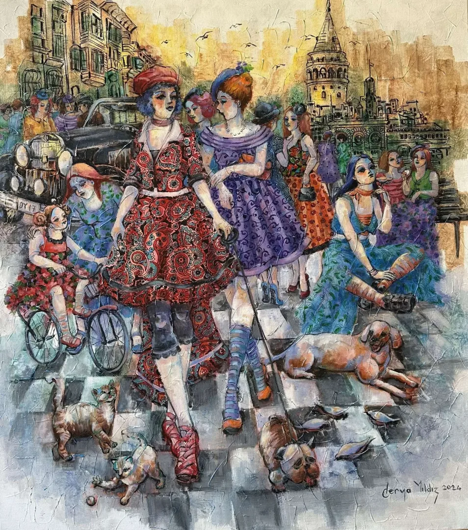 DERYA YILDIZ — “Galata'da Bir Gün”, 2024 "Galata'da Bir Gün" eseri DERYA YILDIZ tarafından 2024 yılında 90x80 cm ölçülerinde Tuval üzeri yağlı boya tekniği ile yapılmıştır.