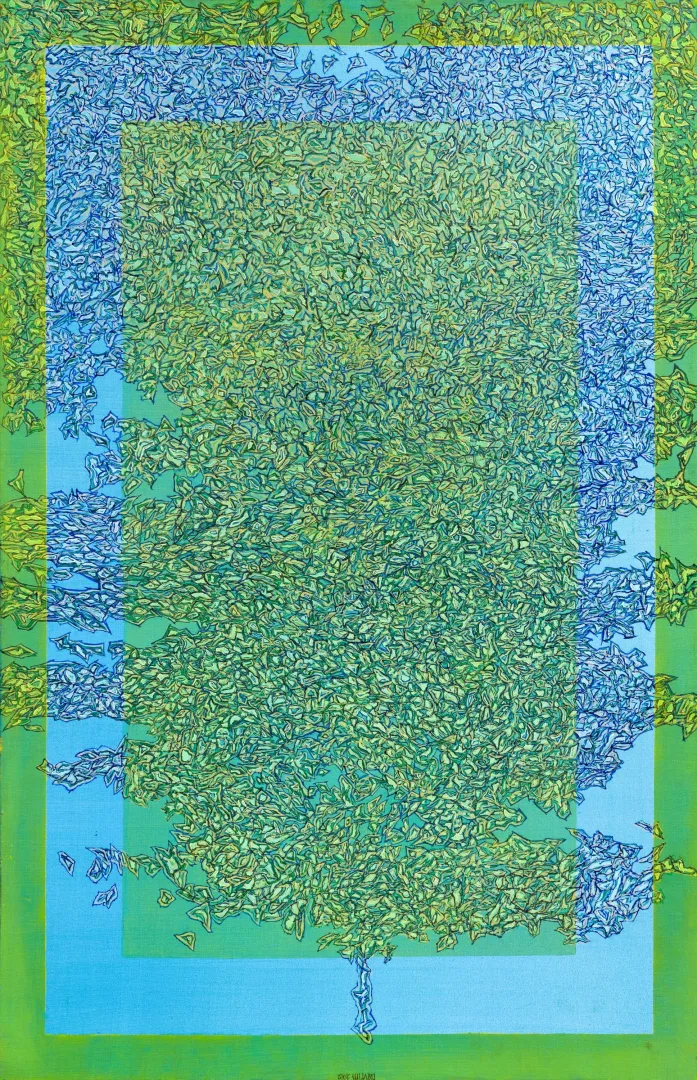 yakınlaştır "Soyutlama Mavi" eseri DEVRİM ERBİL tarafından 2012 yılında 140x90 cm ölçülerinde Tuval üzeri karışık teknik tekniği ile yapılmıştır.