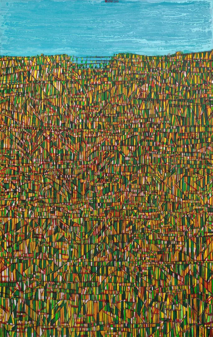 yakınlaştır "Anadolu Çeşitlemesi 9" eseri DEVRİM ERBİL tarafından 2010 yılında 140x90 cm ölçülerinde Tuval üzeri yağlı boya tekniği ile yapılmıştır.