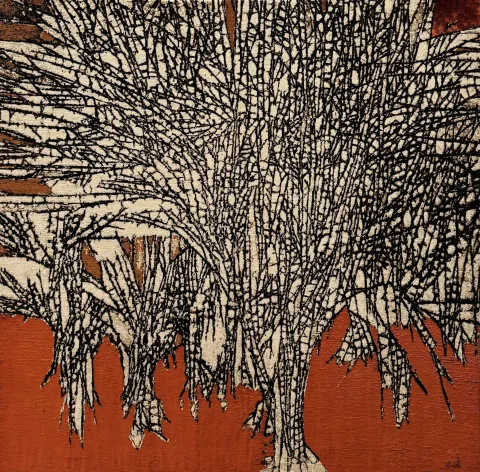 DEVRİM ERBİL — “Ağaç”, 2016 "Ağaç" eseri DEVRİM ERBİL tarafından 2016 yılında 136x133 cm ölçülerinde İpek Halı tekniği ile yapılmıştır.