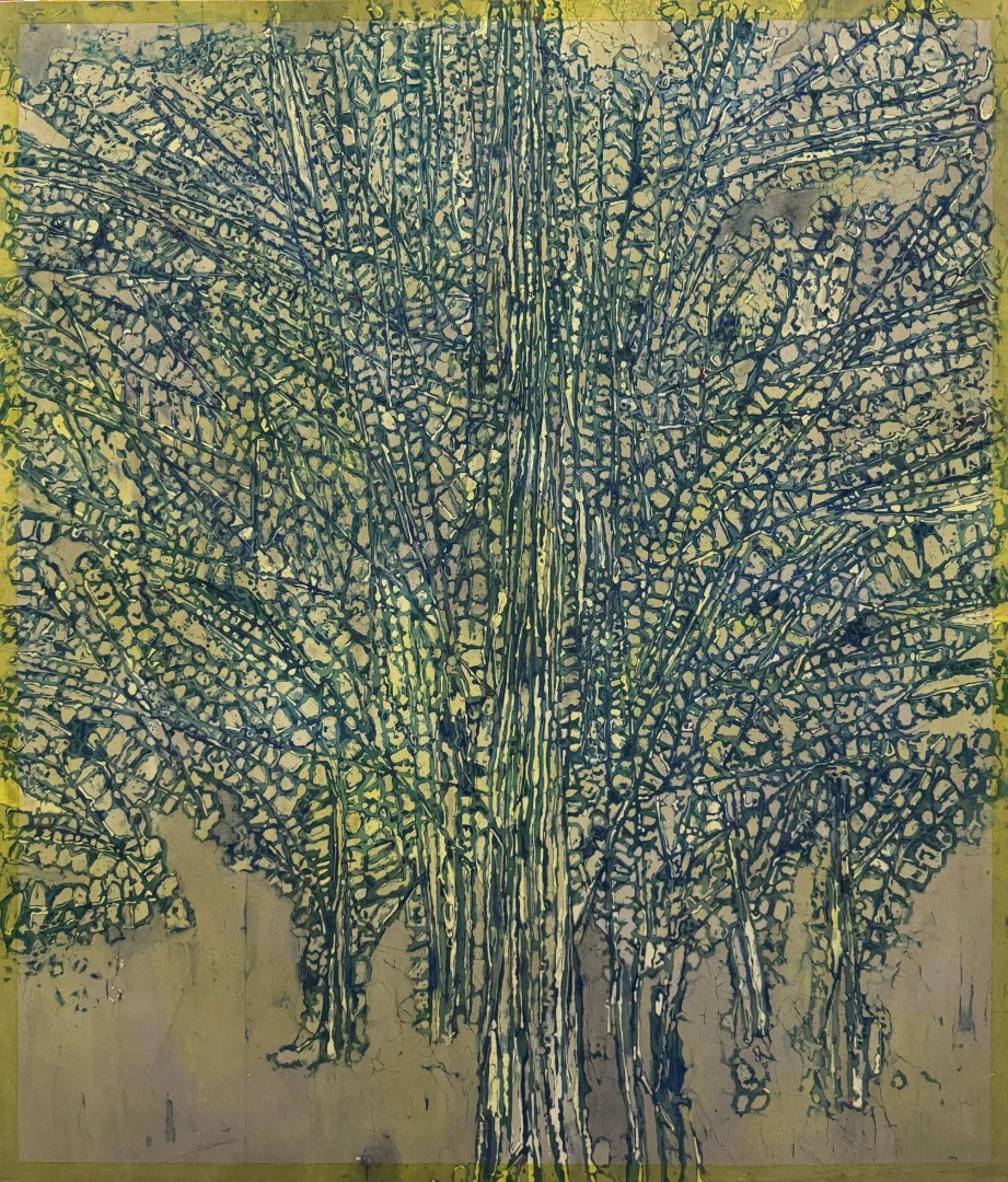 yakınlaştır "Ağaç Soyutlaması" eseri DEVRİM ERBİL tarafından 2022 yılında 120x100 cm ölçülerinde Batik tekniği ile yapılmıştır.