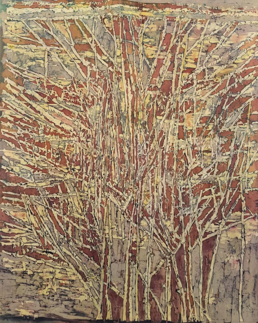 yakınlaştır "Ağaç Soyutlaması 2" eseri DEVRİM ERBİL tarafından 2022 yılında 120x100 cm ölçülerinde Batik tekniği ile yapılmıştır.