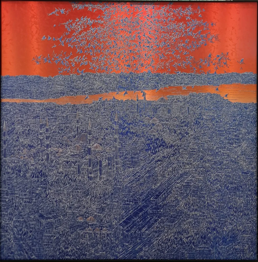 "İstanbul" eseri DEVRİM ERBİL tarafından 2023 yılında 105x105 cm ölçülerinde Alüminyum üzeri Giclee baskı 1/1 Monoprint tekniği ile yapılmıştır.