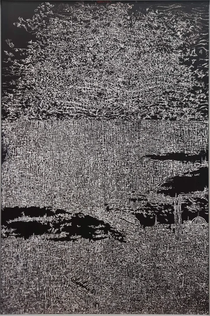 "İstanbul" eseri DEVRİM ERBİL tarafından 2022 yılında 120x80 cm ölçülerinde Alüminyum üzeri Giclee baskı 1/1 Monoprint tekniği ile yapılmıştır.