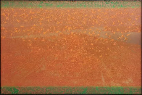 "İstanbul" eseri DEVRİM ERBİL tarafından 2023 yılında 80x120 cm ölçülerinde Alüminyum üzeri Giclee baskı 1/1 Monoprint tekniği ile yapılmıştır.