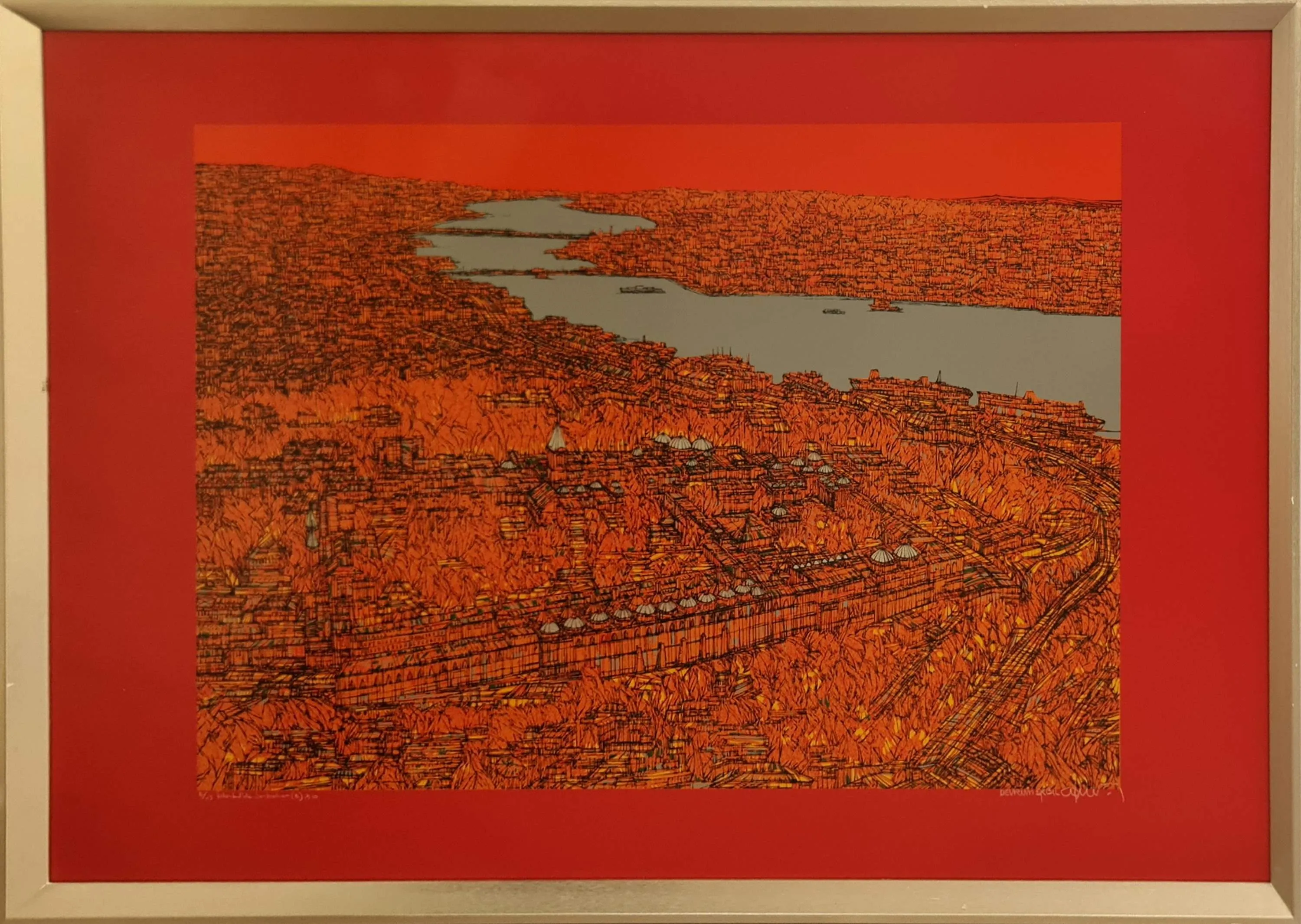 "İstanbul'da sonbahar" eseri DEVRİM ERBİL tarafından 2020 yılında 70x100 cm ölçülerinde Serigrafi 8/25 tekniği ile yapılmıştır.
