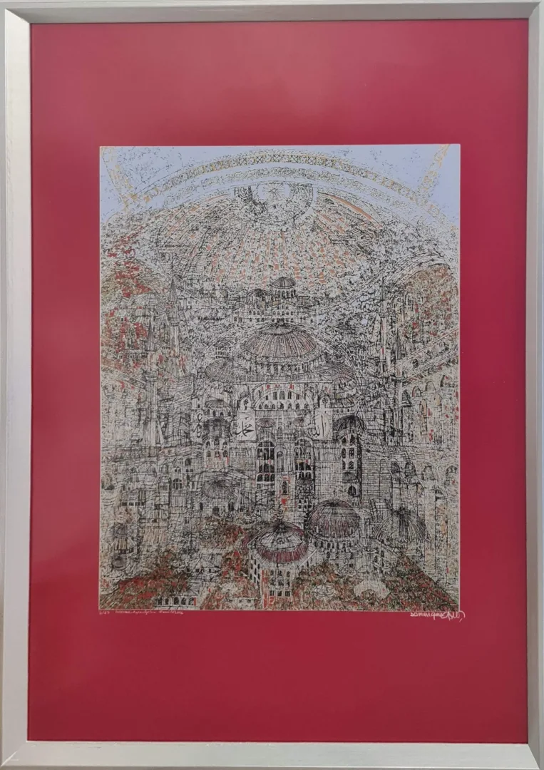 yakınlaştır "İstanbul Ayasofya" eseri DEVRİM ERBİL tarafından 2016 yılında 100x70 cm ölçülerinde Serigrafi 4/25 tekniği ile yapılmıştır.