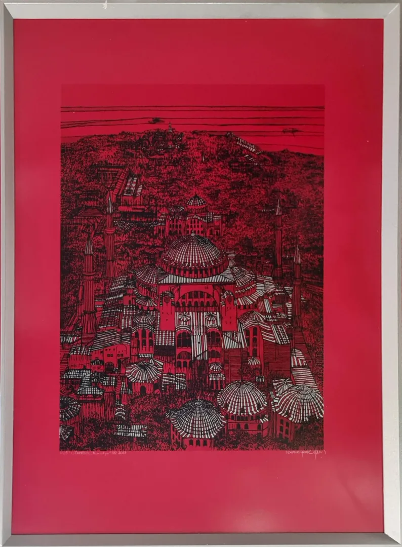 yakınlaştır "İstanbul Ayasofya" eseri DEVRİM ERBİL tarafından 2018 yılında 100x70 cm ölçülerinde Serigrafi 1/25 tekniği ile yapılmıştır.