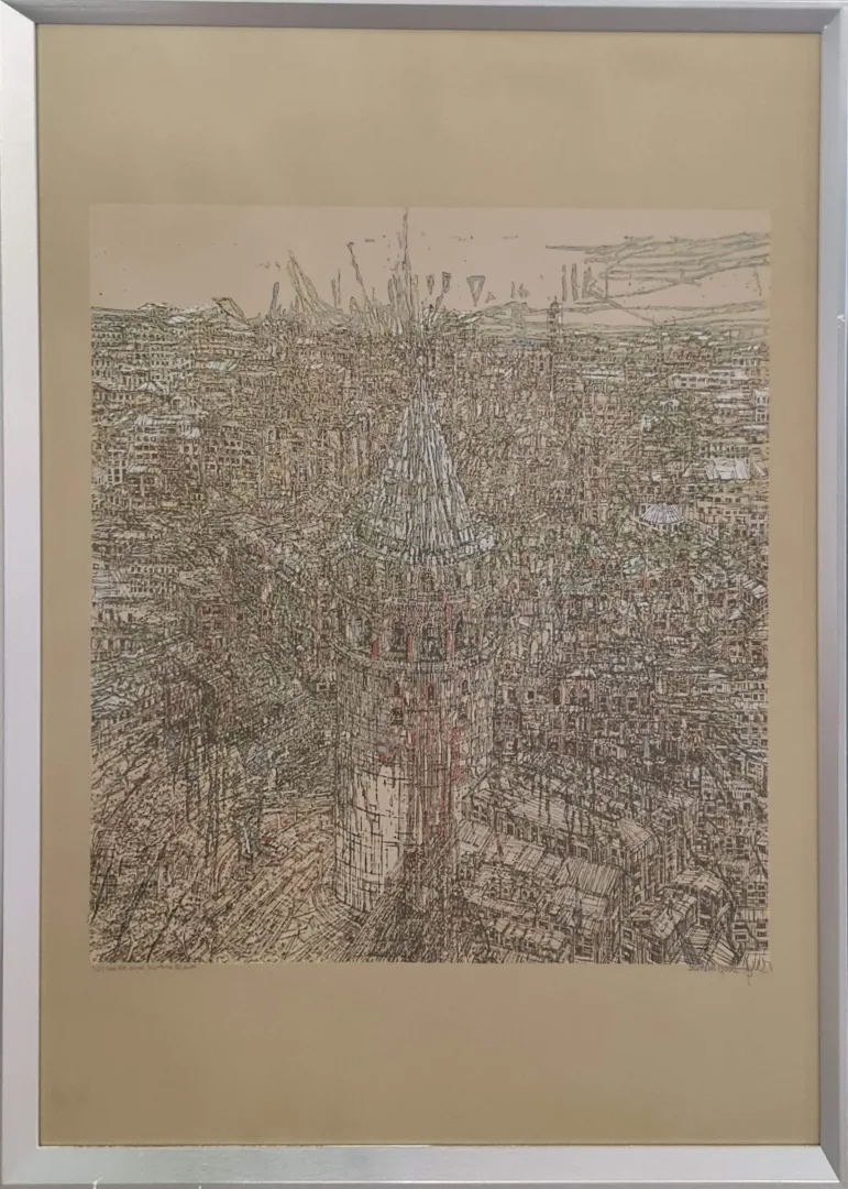 yakınlaştır "Galata Şiirsel soyutlama" eseri DEVRİM ERBİL tarafından 2019 yılında 100x70 cm ölçülerinde Serigrafi 1/25 tekniği ile yapılmıştır.