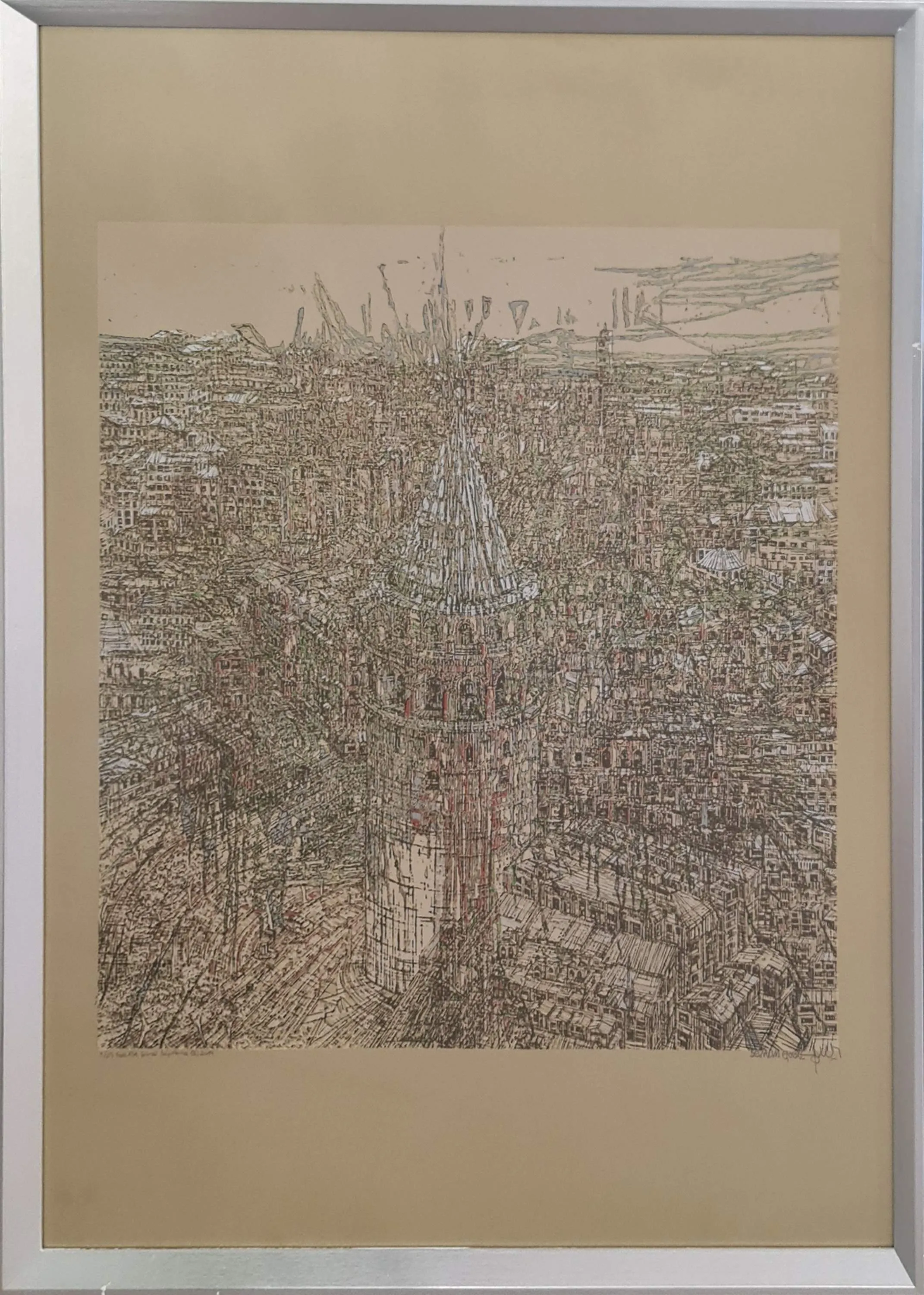 "Galata Şiirsel soyutlama" eseri DEVRİM ERBİL tarafından 2019 yılında 100x70 cm ölçülerinde Serigrafi 1/25 tekniği ile yapılmıştır.