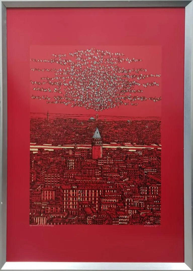 "İstanbul  Mavi Yorum II" eseri DEVRİM ERBİL tarafından 2020 yılında 70x100 cm ölçülerinde Serigrafi 5/25 tekniği ile yapılmıştır.
