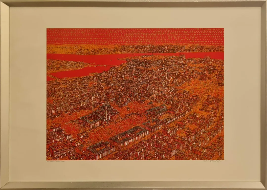 "İstanbul'u izlemek" eseri DEVRİM ERBİL tarafından 2021 yılında 70x100 cm ölçülerinde Serigrafi 1/29 tekniği ile yapılmıştır.