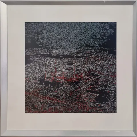 DEVRİM ERBİL — “Süleymaniye ve kuşlar”, 2013 "Süleymaniye ve kuşlar" eseri DEVRİM ERBİL tarafından 2013 yılında 70x70 cm ölçülerinde Serigrafi 110/175 tekniği ile yapılmıştır.