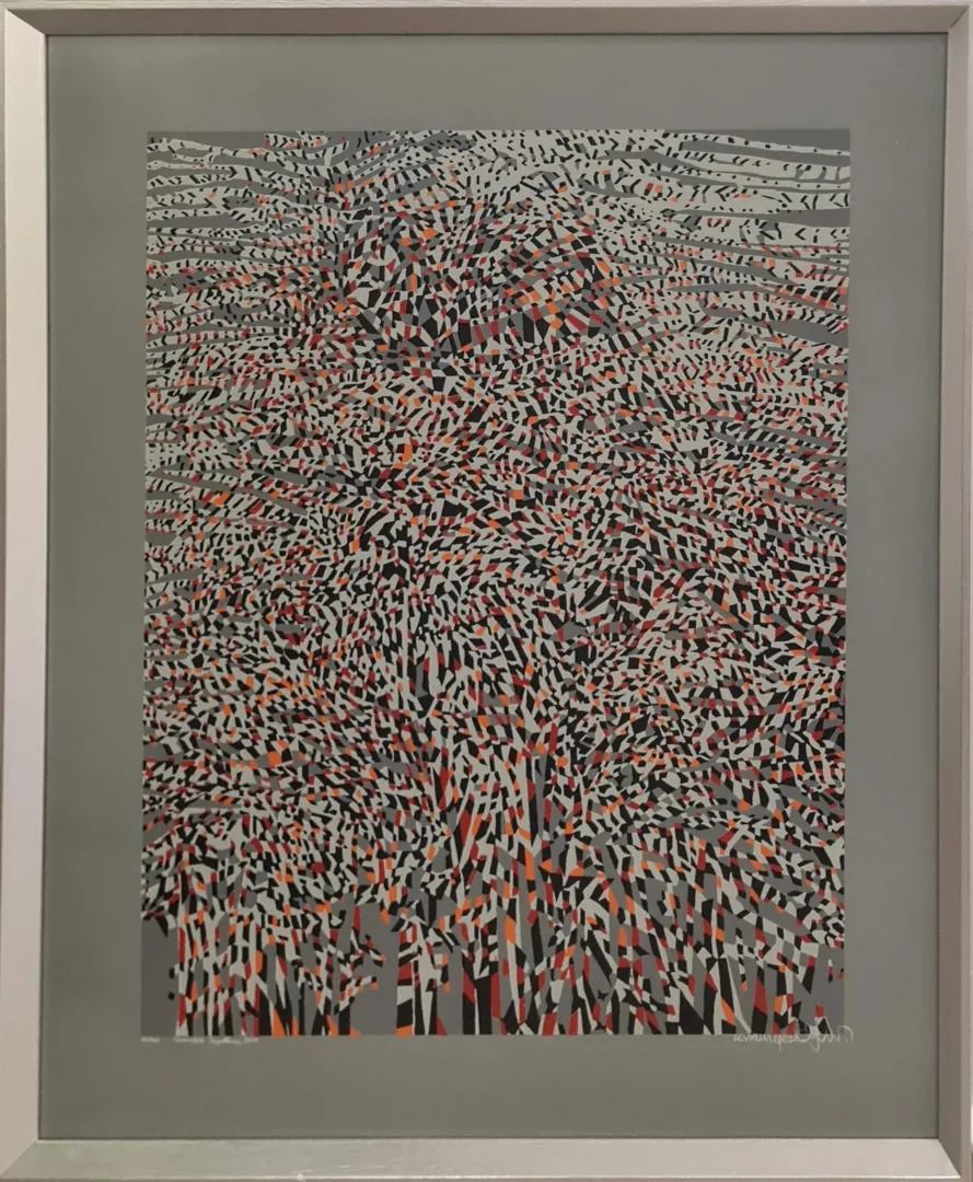 "Geometrik Soyutlama" eseri DEVRİM ERBİL tarafından 2009 yılında 100x70 cm ölçülerinde Serigrafi 15/100 tekniği ile yapılmıştır.