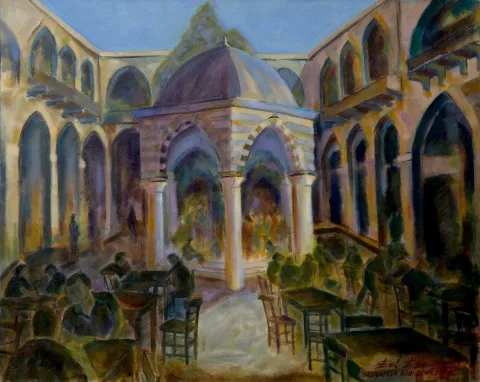 EROL EVGİN — “Diyarbakır Hasan Paşa Hanı”, 2020 "Diyarbakır Hasan Paşa Hanı" eseri EROL EVGİN tarafından 2020 yılında 80x100 cm ölçülerinde Tuval üzeri yağlı boya tekniği ile yapılmıştır.