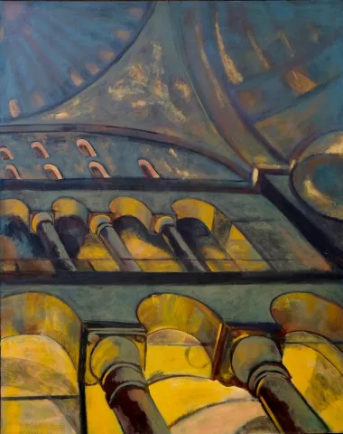 "Ayasofya İç Mekan 1" eseri EROL EVGİN tarafından 80x60 cm ölçülerinde Tuval üzeri yağlı boya tekniği ile yapılmıştır.