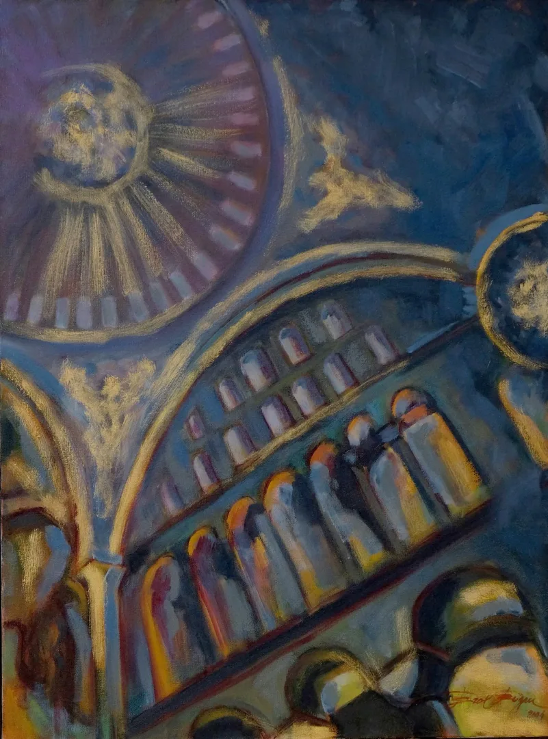 "Ayasofya İç Mekan 2" eseri EROL EVGİN tarafından 80x60 cm ölçülerinde Tuval üzeri yağlı boya tekniği ile yapılmıştır.