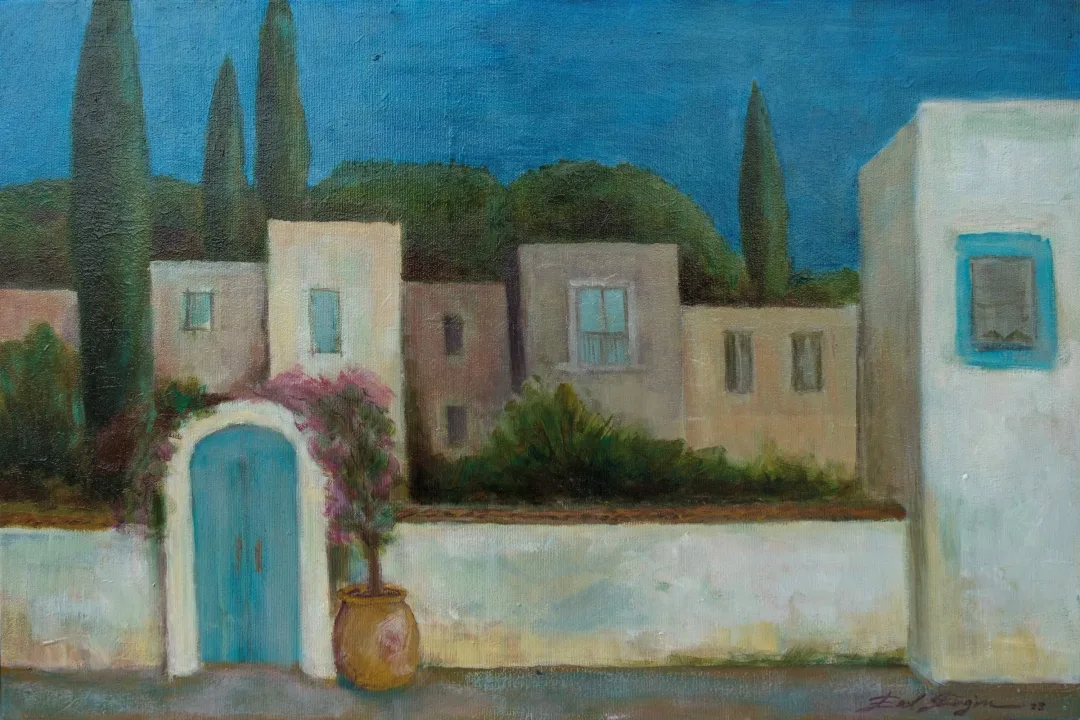 "Bodrum" eseri EROL EVGİN tarafından 2023 yılında 50x70 cm ölçülerinde Tuval üzeri yağlı boya tekniği ile yapılmıştır.