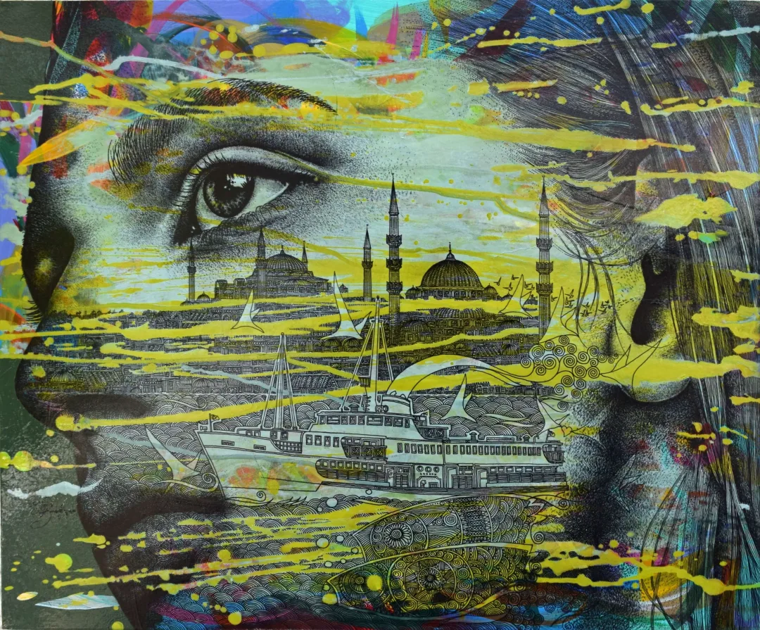 yakınlaştır "Figür-Yorum" eseri ENGİN KORKMAZ tarafından 2024 yılında 50x60 cm ölçülerinde Tuval üzeri akrilik boya tekniği ile yapılmıştır.