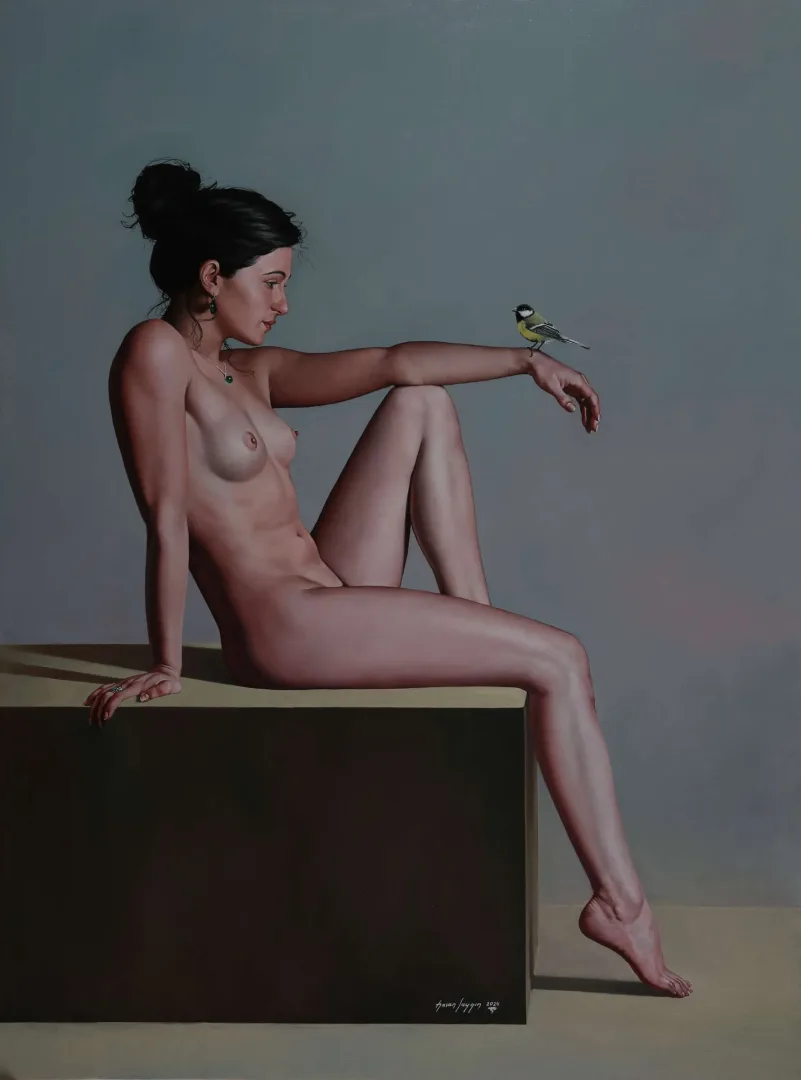 HASAN SAYGIN — “Kuş ve Nü”, 2024 "Kuş ve Nü" eseri HASAN SAYGIN tarafından 2024 yılında 130x97 cm ölçülerinde Tuval üzeri yağlı boya tekniği ile yapılmıştır.