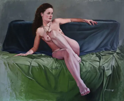 HASAN SAYGIN — “Dinlenen Model”, 2018 "Dinlenen Model" eseri HASAN SAYGIN tarafından 2018 yılında 80x100 cm ölçülerinde Tuval üzeri yağlı boya tekniği ile yapılmıştır.