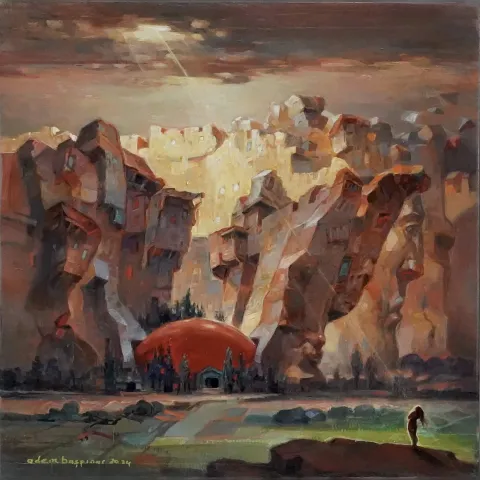 "Kahra" eseri ADEM BAŞPINAR tarafından 2024 yılında 40x40 cm ölçülerinde Tuval üzeri akrilik boya tekniği ile yapılmıştır.