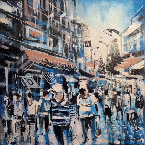 "Ulus Pazarı" eseri AYHAN ÇETİN tarafından 2024 yılında 40x40 cm ölçülerinde Tuval üzeri akrilik boya tekniği ile yapılmıştır.
