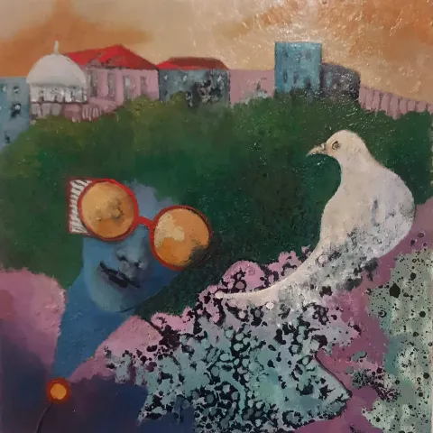 "İsimsiz" eseri EROL PELİOĞLU tarafından 2024 yılında 40x40 cm ölçülerinde Tuval üzeri yağlı boya tekniği ile yapılmıştır.