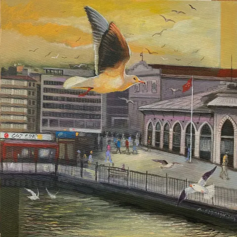 KADİR ŞİŞGİNOĞLU — “İstanbul ve Kuşları”, 2024 "İstanbul ve Kuşları" eseri KADİR ŞİŞGİNOĞLU tarafından 2024 yılında 40x40 cm ölçülerinde Tuval üzeri akrilik boya tekniği ile yapılmıştır.