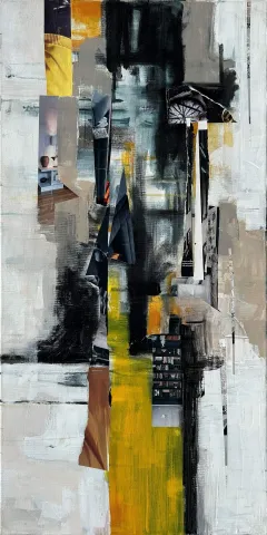 "İsimsiz" eseri HAZAL AKSOY tarafından 100x50 cm ölçülerinde Tuval üzeri karışık teknik tekniği ile yapılmıştır.