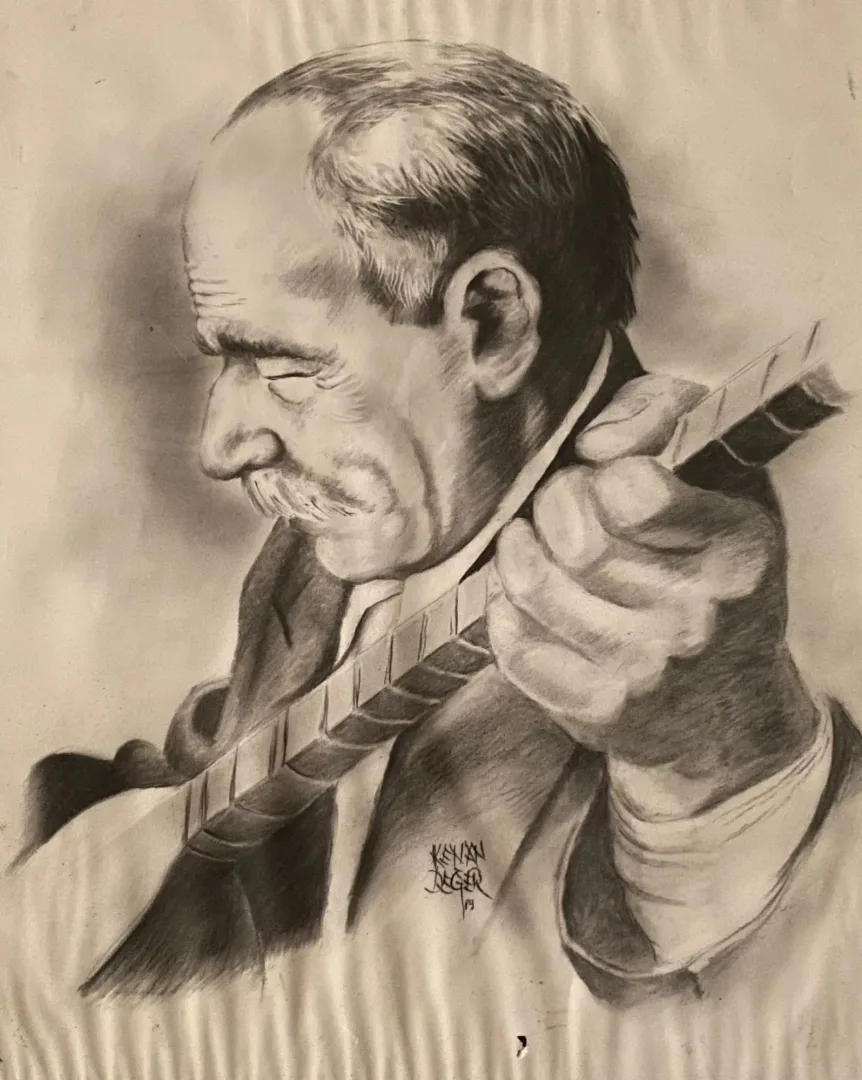 yakınlaştır "Aşık Veysel" eseri KENAN DEĞER tarafından 1989 yılında 56x45 cm ölçülerinde Kağıt üzeri kurşun kalem tekniği ile yapılmıştır.