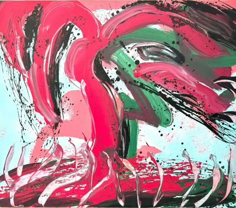 "Evreni İzlemek" eseri KİM YONG MOON tarafından 140x162 cm ölçülerinde Acrylic Action Painting tekniği ile yapılmıştır.