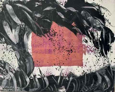 "Evrenin Cenneti" eseri KİM YONG MOON tarafından 131x162 cm ölçülerinde Acrylic Action Painting tekniği ile yapılmıştır.