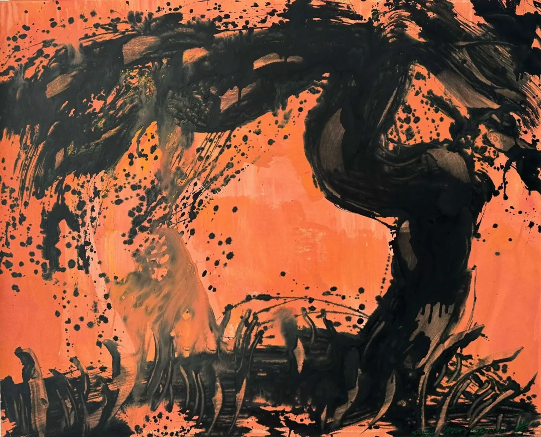 yakınlaştır "Ağaçla Günbatımı" eseri KİM YONG MOON tarafından 131x162 cm ölçülerinde Acrylic Action Painting tekniği ile yapılmıştır.