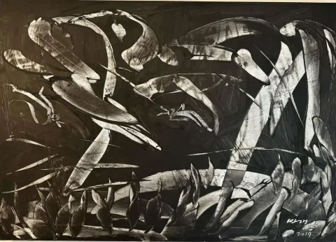 "Gecenin Sesi" eseri KİM YONG MOON tarafından 70x100 cm ölçülerinde Acrylic Action Painting tekniği ile yapılmıştır.