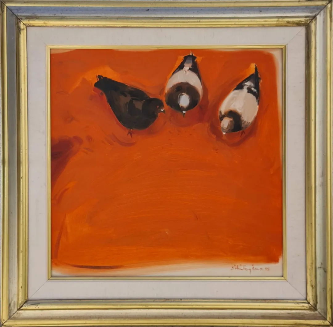 yakınlaştır "Güvercinler" eseri SÖBÜTAY ÖZER tarafından 1995 yılında 40x40 cm ölçülerinde Tuval üzeri yağlı boya tekniği ile yapılmıştır.