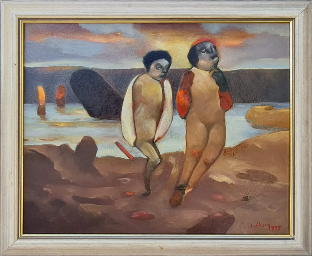 "İsimsiz" eseri ALAETTİN AKSOY tarafından 1995 yılında 38x46 cm ölçülerinde Tuval üzeri yağlı boya tekniği ile yapılmıştır.