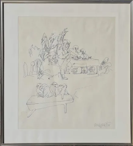 MEHMET GÜLERYÜZ — “İsimsiz”, 1975 "İsimsiz" eseri MEHMET GÜLERYÜZ tarafından 1975 yılında 35x30 cm ölçülerinde Desen tekniği ile yapılmıştır.
