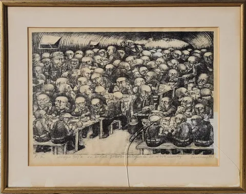 "İsimsiz" eseri ALAETTİN AKSOY tarafından 1973 yılında 35x46 cm ölçülerinde Gravür tekniği ile yapılmıştır.