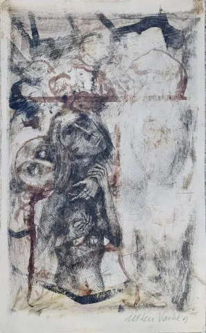 "İsimsiz" eseri UTKU VARLIK tarafından 1967 yılında 44x26 cm ölçülerinde Kağıt üzeri karışık teknik tekniği ile yapılmıştır.